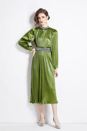 Lantern Sleeve Waist Tie Heavily Beaded Pleated Dress - Starlit Wardrobe Dresses