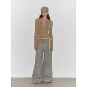 "Light and Shadow Walking" Retro Fashionable Dirty Printed Reverse - Fold Mid - Low - Waist Double - pleat Straight - leg Wide - Leg Casual Pants - Starlit Wardrobe n/a