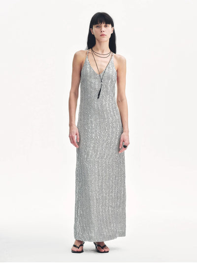 Linen Sequin Embroidery Summer Dress – Women’s Linen V - Neck Maxi - Starlit Wardrobe Dresses