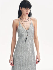 Linen Sequin Embroidery Summer Dress – Women’s Linen V - Neck Maxi - Starlit Wardrobe Dresses