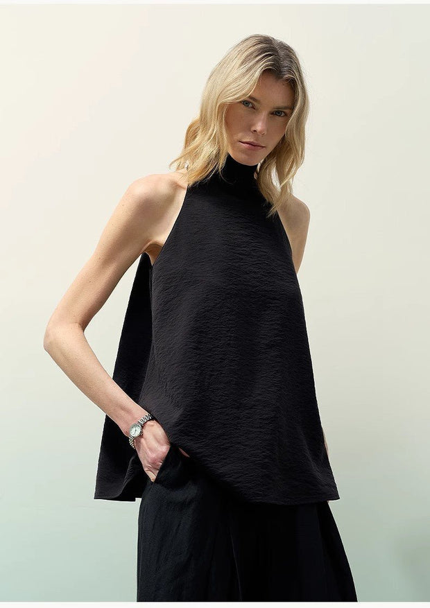 Luxury Mulberry Silk Sleeveless High Collar A - Line Top for Women - Starlit Wardrobe Vest