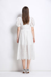 Plunging Neckline Lantern Sleeve Flowy White Maxi Dress - Starlit Wardrobe Dresses