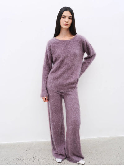 Purple Women's Sweater 2 Piece Outfit Cashmere jumper Comfortable Loose - Fit Crewneck Top Wide Leg Pants Fall Lounge Set Trendy Cozy Clothes "Half - Ripe Winter" - Starlit Wardrobe Outfit