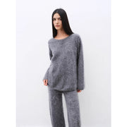 Purple Women's Sweater 2 Piece Outfit Cashmere jumper Comfortable Loose - Fit Crewneck Top Wide Leg Pants Fall Lounge Set Trendy Cozy Clothes "Half - Ripe Winter" - Starlit Wardrobe Outfit