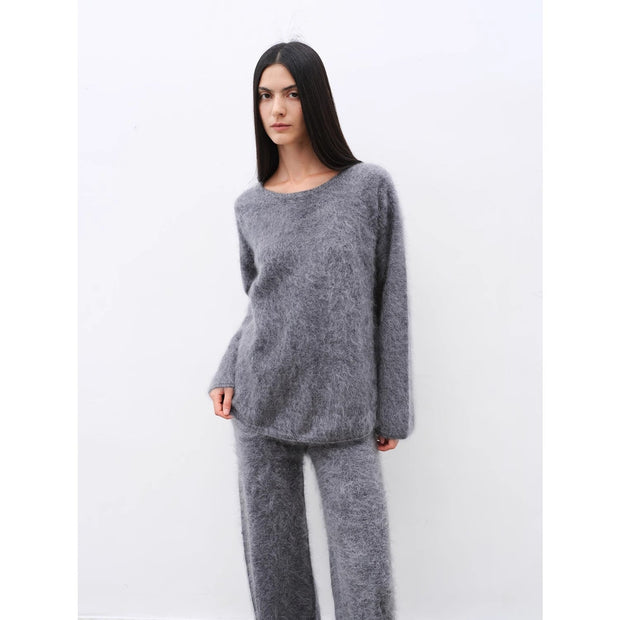 Purple Women's Sweater 2 Piece Outfit Cashmere jumper Comfortable Loose - Fit Crewneck Top Wide Leg Pants Fall Lounge Set Trendy Cozy Clothes "Half - Ripe Winter" - Starlit Wardrobe Outfit