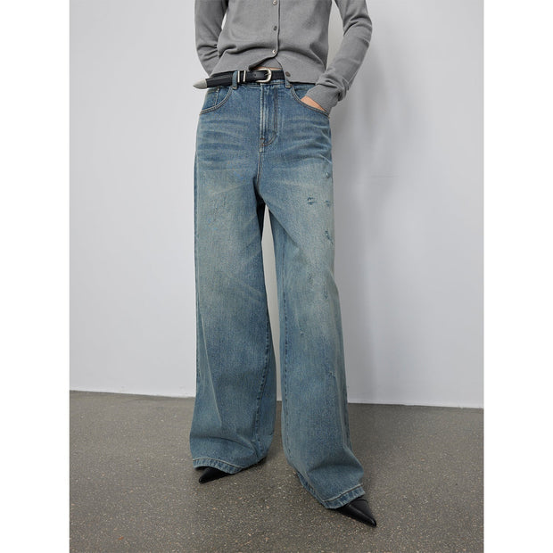 Retro Washed Distressed Straight Leg Wide Low Crotch Jeans - Starlit Wardrobe Pants