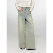 Retro Washed Distressed Straight Leg Wide Low Crotch Jeans - Starlit Wardrobe Pants