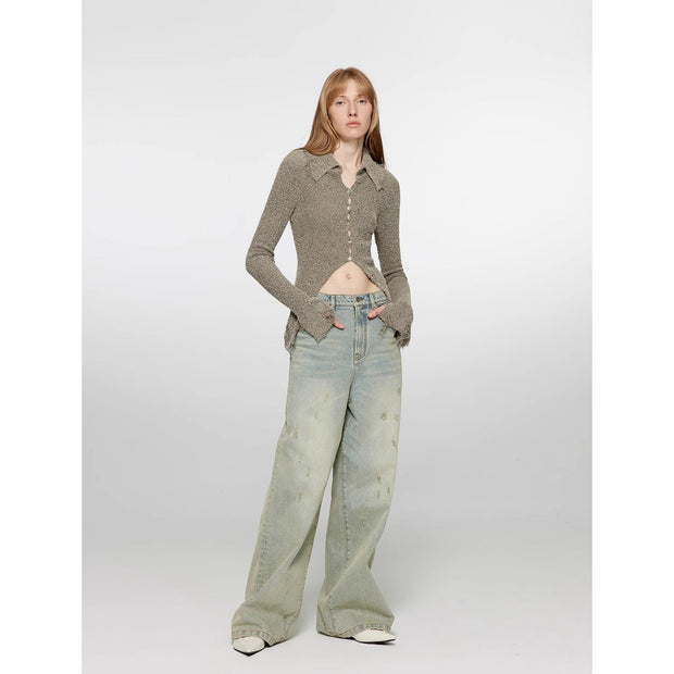 Retro Washed Distressed Straight Leg Wide Low Crotch Jeans - Starlit Wardrobe Pants