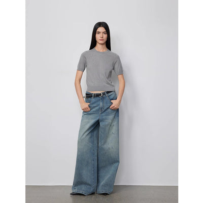 Retro Washed Distressed Straight Leg Wide Low Crotch Jeans - Starlit Wardrobe Pants