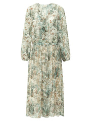 Romantic Floral Long Sleeved Floral Green Midi Dress - Starlit Wardrobe Dresses
