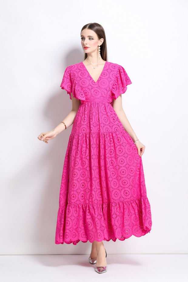 Samantha Lace Cut Out Ruffle Sleeve Maxi Dress - Starlit Wardrobe Dresses