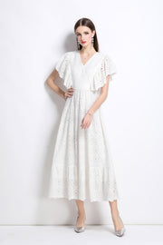 Samantha Lace Cut Out Ruffle Sleeve Maxi Dress - Starlit Wardrobe Dresses