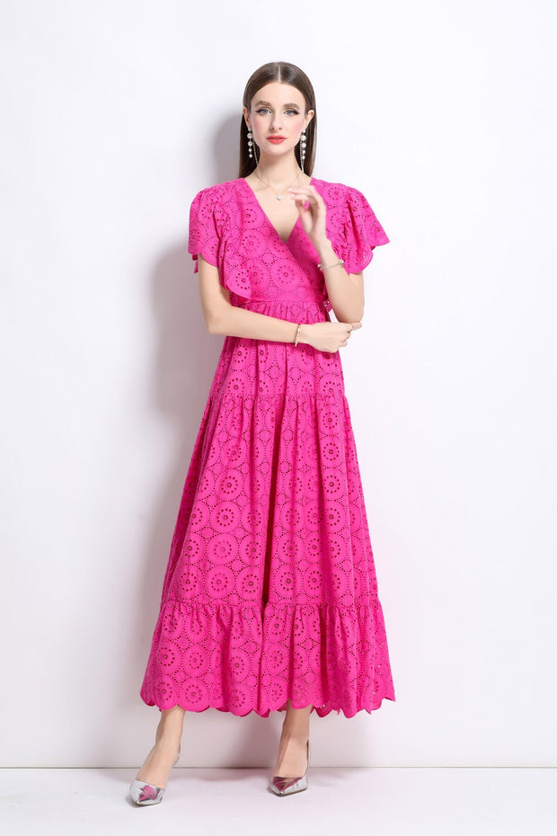 Samantha Lace Cut Out Ruffle Sleeve Maxi Dress - Starlit Wardrobe Dresses