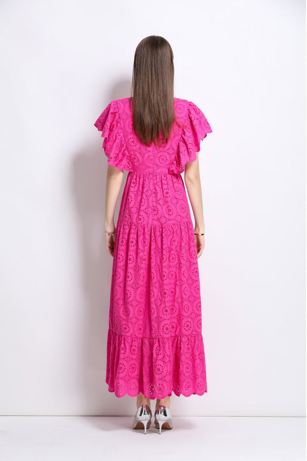 Samantha Lace Cut Out Ruffle Sleeve Maxi Dress - Starlit Wardrobe Dresses