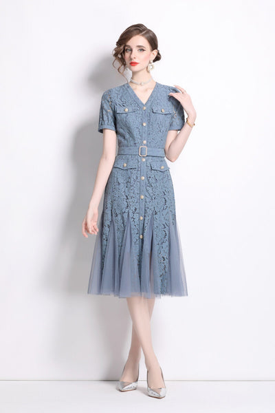 Slim Fit Long Sleeve Buckle Waist Mermaid Dress – Elegant Women’s Midi - Starlit Wardrobe Dresses