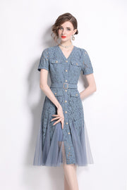 Slim Fit Long Sleeve Buckle Waist Mermaid Dress – Elegant Women’s Midi - Starlit Wardrobe Dresses