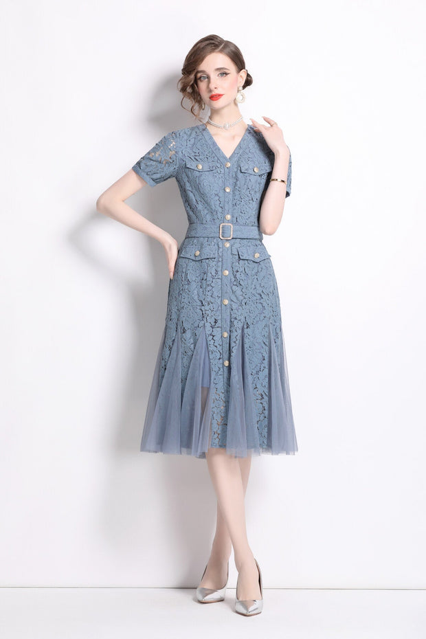 Slim Fit Long Sleeve Buckle Waist Mermaid Dress – Elegant Women’s Midi - Starlit Wardrobe Dresses