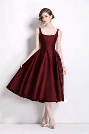 Spaghetti Strap Waist Cinching Maroon Cocktail Dress - Starlit Wardrobe Dresses