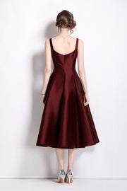 Spaghetti Strap Waist Cinching Maroon Cocktail Dress - Starlit Wardrobe Dresses