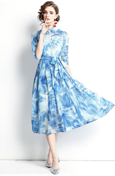 Spring Blue Floral Shirt Dress - Starlit Wardrobe Dresses