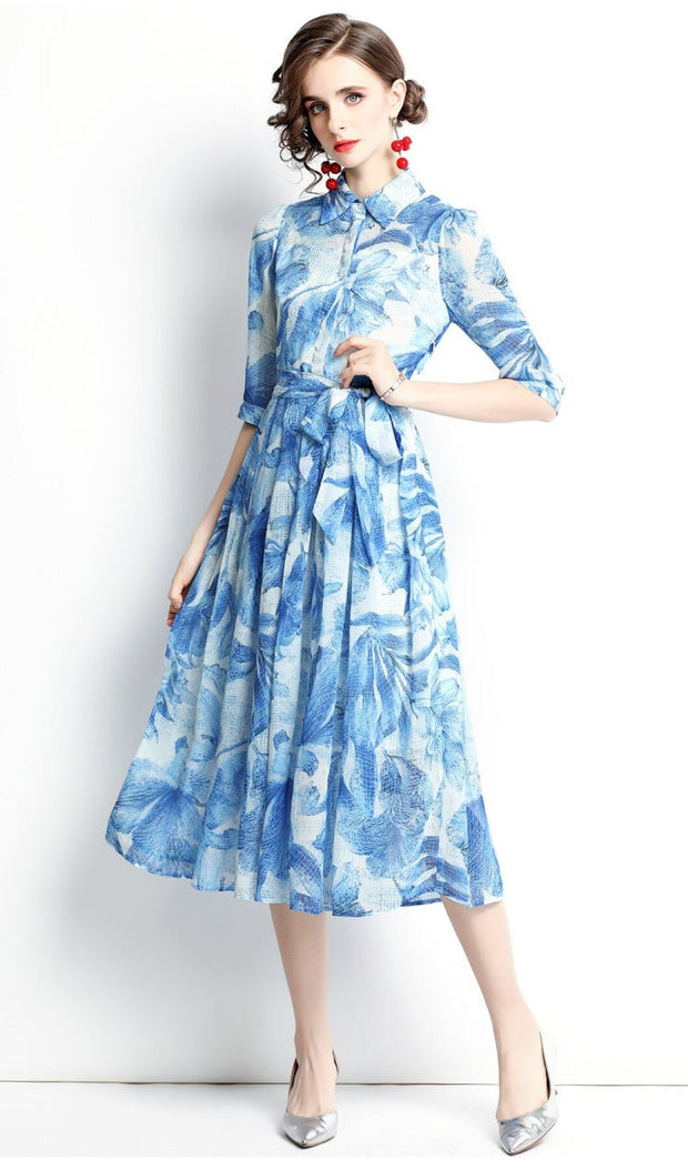 Spring Blue Floral Shirt Dress - Starlit Wardrobe Dresses