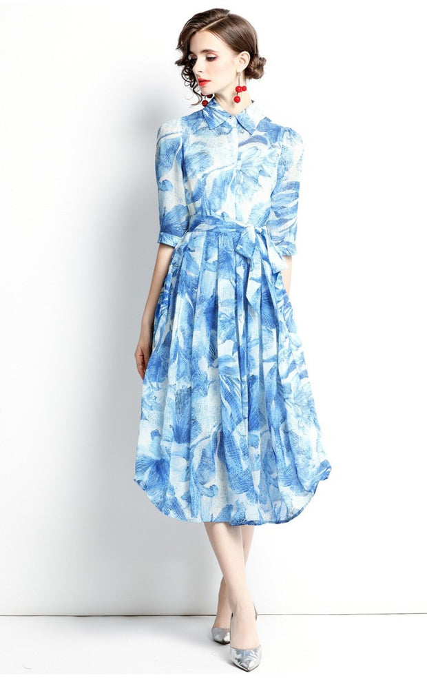 Spring Blue Floral Shirt Dress - Starlit Wardrobe Dresses