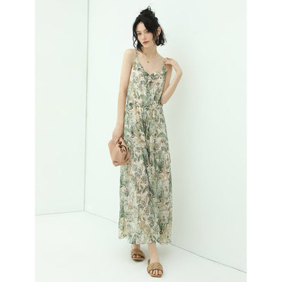 Strappy Floral Green Chiffon Maxi Dress - Starlit Wardrobe Dresses
