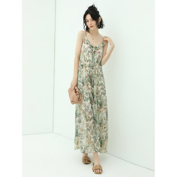 Strappy Floral Green Chiffon Maxi Dress - Starlit Wardrobe Dresses