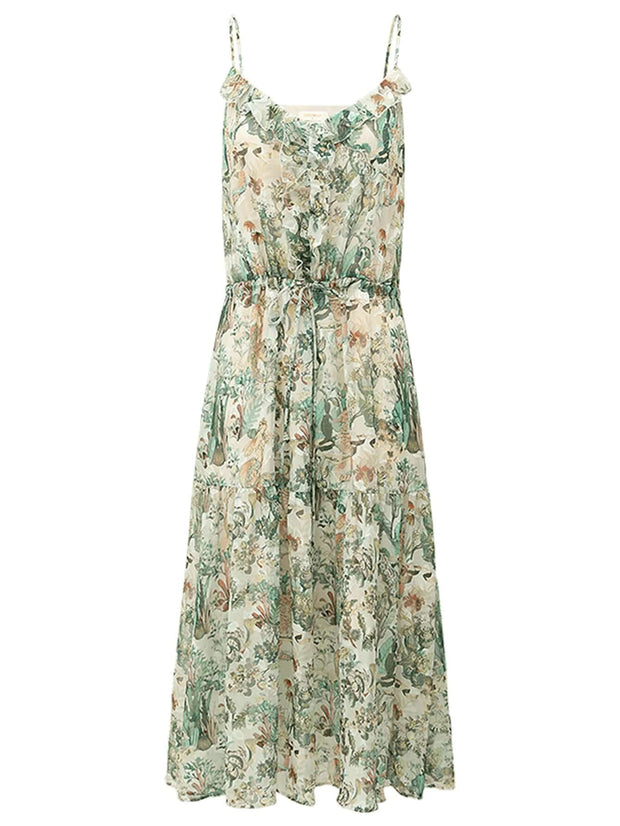 Strappy Floral Green Chiffon Maxi Dress - Starlit Wardrobe Dresses