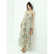 Strappy Floral Green Chiffon Maxi Dress - Starlit Wardrobe Dresses