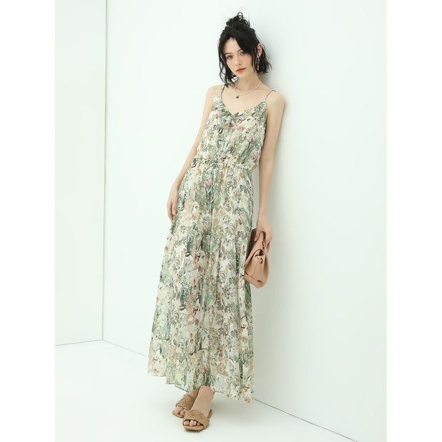 Strappy Floral Green Chiffon Maxi Dress - Starlit Wardrobe Dresses