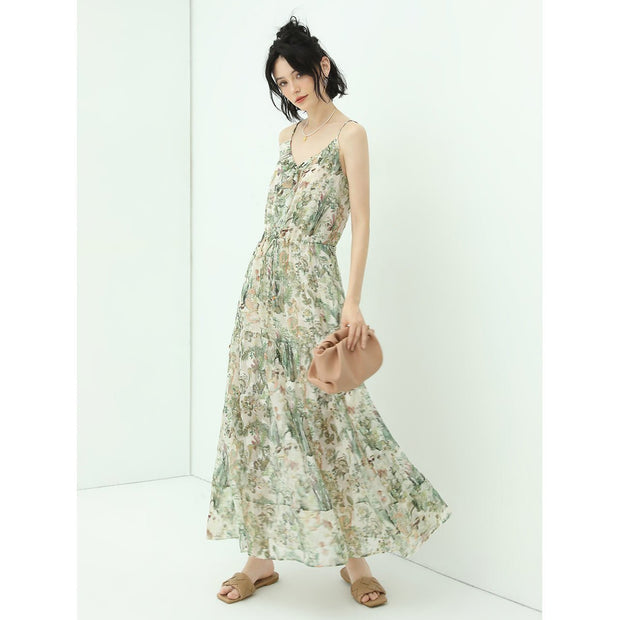 Strappy Floral Green Chiffon Maxi Dress - Starlit Wardrobe Dresses
