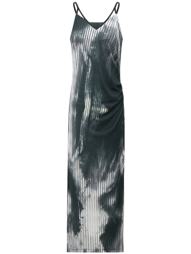 Tie - Dye Ink - Wash Black Camisole Dress – Elegant Women’s Cami Dress - Starlit Wardrobe Dresses
