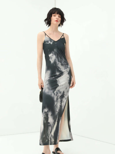 Tie - Dye Ink - Wash Black Camisole Dress – Elegant Women’s Cami Dress - Starlit Wardrobe Dresses