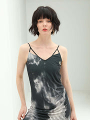 Tie - Dye Ink - Wash Black Camisole Dress – Elegant Women’s Cami Dress - Starlit Wardrobe Dresses
