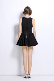 V Neck Double Breasted Pleated Puff Mini Dress - Starlit Wardrobe Dresses