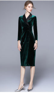 Velvet Green Slim Fit Midi Pencil Dress - Starlit Wardrobe Dresses