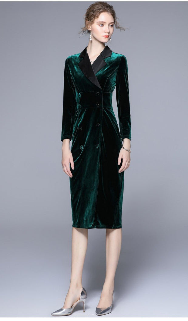 Velvet Green Slim Fit Midi Pencil Dress - Starlit Wardrobe Dresses