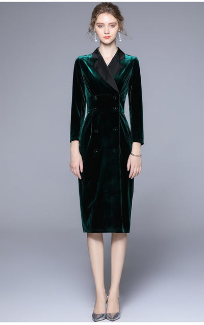 Velvet Green Slim Fit Midi Pencil Dress - Starlit Wardrobe Dresses