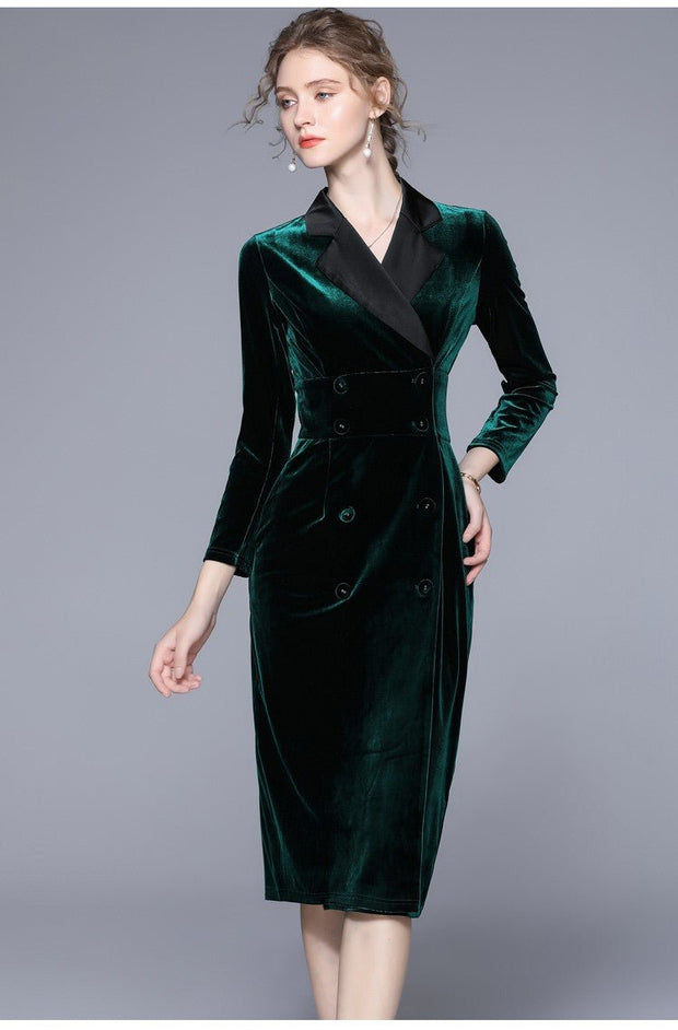 Velvet Green Slim Fit Midi Pencil Dress - Starlit Wardrobe Dresses