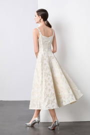 White Jacquard Square Neck Balletcore Wedding Dress - Starlit Wardrobe Dresses