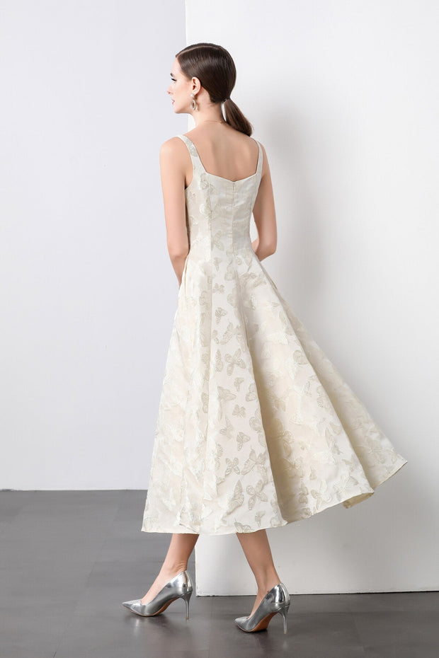 White Jacquard Square Neck Balletcore Wedding Dress - Starlit Wardrobe Dresses