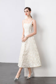 White Jacquard Square Neck Balletcore Wedding Dress - Starlit Wardrobe Dresses