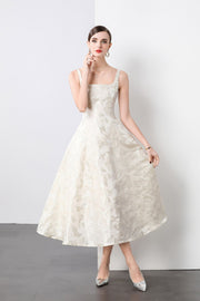 White Jacquard Square Neck Balletcore Wedding Dress - Starlit Wardrobe Dresses