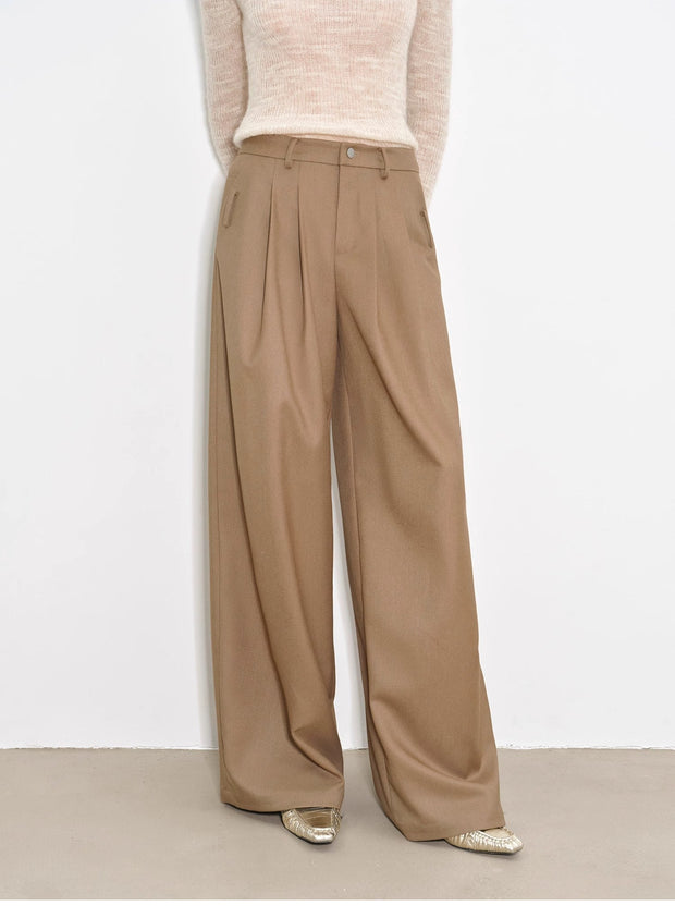 "Workplace Ladies" Fashionable drapey single pleat skinny wide - leg mid - low waist casual pants for women - Starlit Wardrobe pants