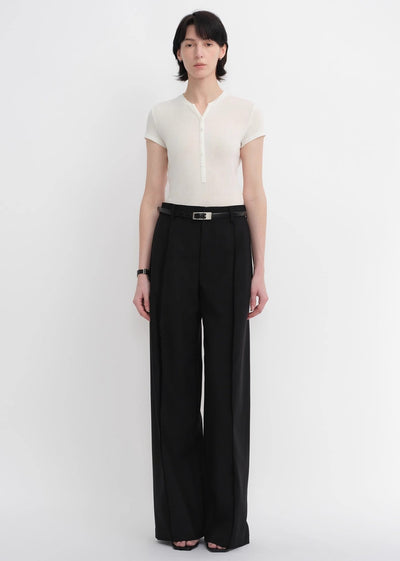 Worsted wool commuter classic drapey raw edge loose straight wide - leg pants - Starlit Wardrobe pants