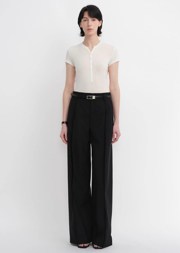 Worsted wool commuter classic drapey raw edge loose straight wide - leg pants - Starlit Wardrobe pants