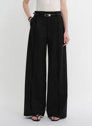 Worsted wool commuter classic drapey raw edge loose straight wide - leg pants - Starlit Wardrobe pants